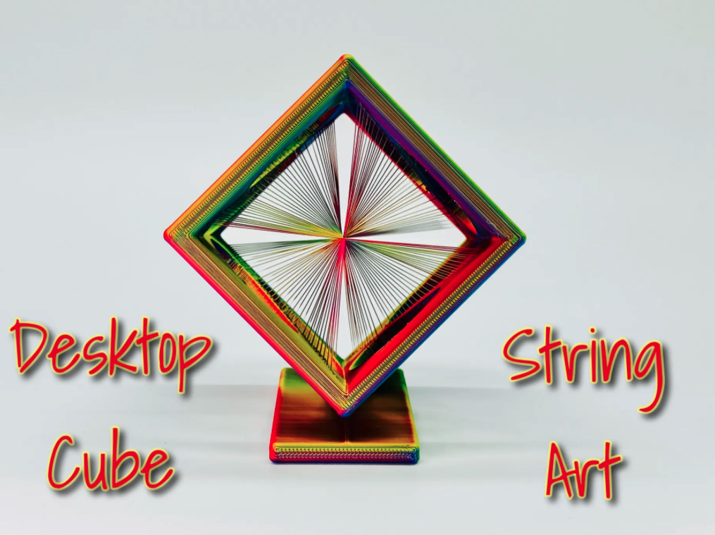 Desktop cube string art, with stand.